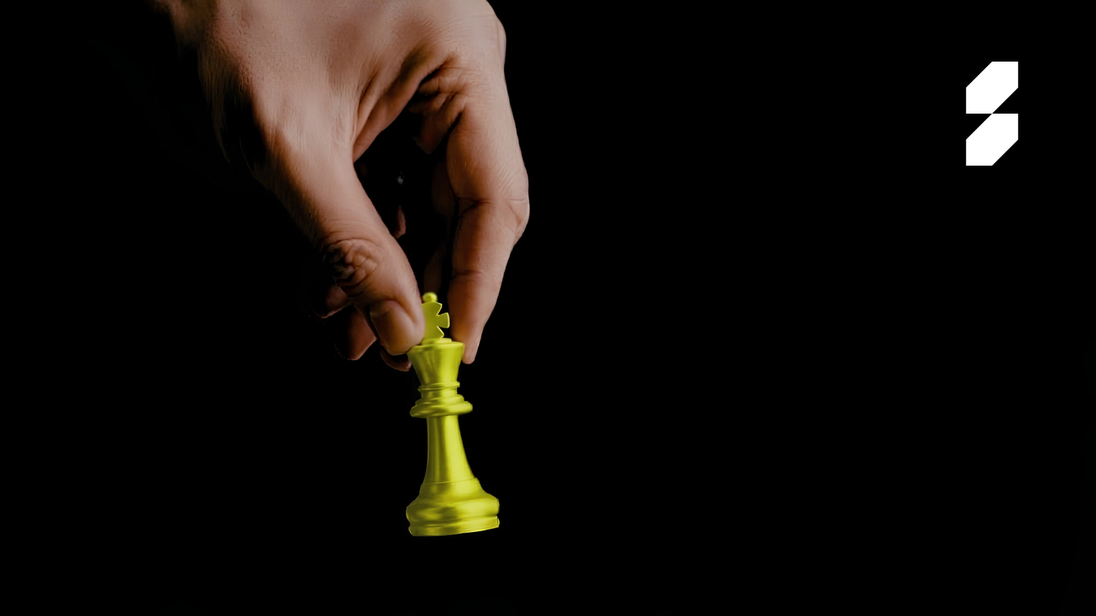 Chess, hand holding green brand figure showcasing system over opportunities